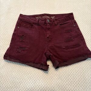 Vanilla Star Women's Burgundy Distressed Jean Shorts